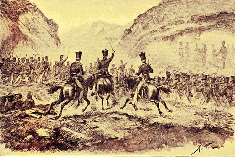 Ilustrasi Letnan Kolonel Antoine Theodore Raaf melawan kaum Padri dalam Perang Padri tahun 1822