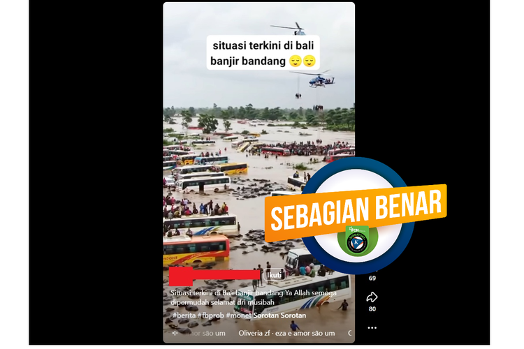 Tangkapan layar Facebook video yang diklaim menampilkan kondisi Bali saat tergenang banjir