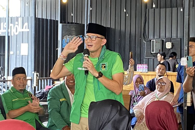 Ketua Dewan TPN Ganjar Prabowo-Mahfud MD, Sandiaga Uno di Sidoarjo, Kamis (8/2/2024).