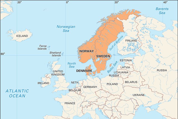 Peta negara-negara Skandinavia.