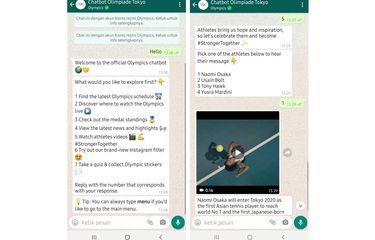 Tangkapan layar percakapan dengan chatbot Whatsapp Olimpiade Tokyo 2020