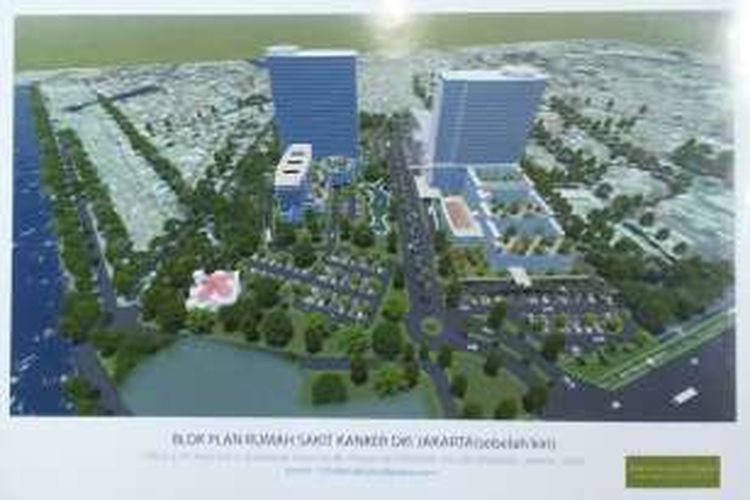 Blok Plan RS Jantung dan Kanker (kiri) milik Pemprov DKI, 25 lantai plus 500 unit apartemen, dan RS Pemeliharaan Sel dan Infeksi (kanan) milik Yayasan Kesehatan Sumber Waras, Grogol Petamburan, Jakarta Barat.