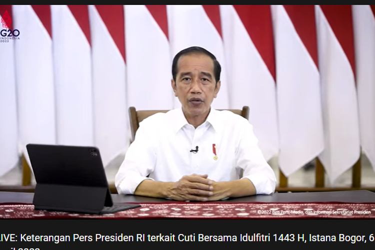 Tangkapan layar LIVE: Keterangan Pers Presiden RI terkait Cuti Bersama Idulfitri 1443 H, Istana Bogor, 6 April 2022.