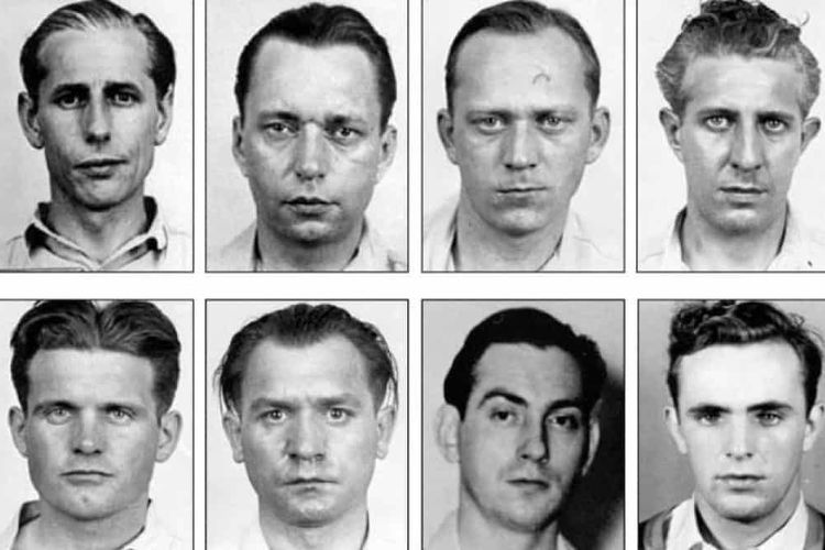 Delapan mata-mata Nazi yang mencoba menyabot AS dalam Operasi Pastorius. Atas: Dasch, Burger, Heinck, Quirin. Bawah: Kerling, Thiel, Haupt, Neubauer. 