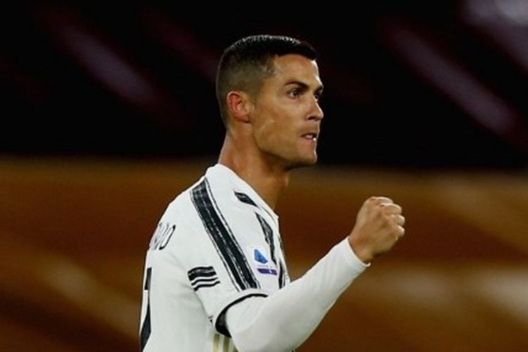 Ekspresi Cristiano Ronaldo seusai membobol gawang AS Roma pada pekan kedua Liga Italia 2020-2021.