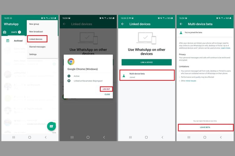 Cara keluar dari multi-device beta di aplikasi WhatsApp