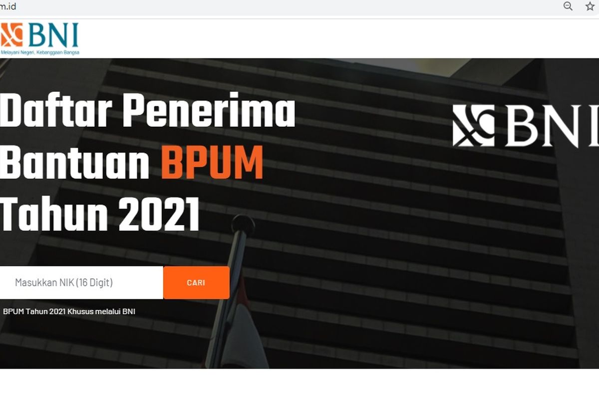 Tangkapan layar pengecekan daftar penerima BPUM 2021 di banpresbpum.id/