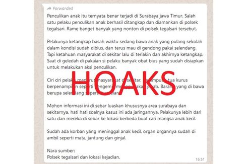 [HOAKS] Pesan Berantai soal Penculikan Anak di Surabaya