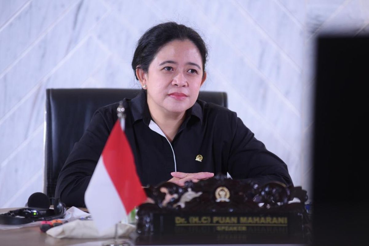 Ketua DPR RI Puan Maharani saat mengikuti pertemuan virtual dengan Presiden Inter-Parliamentary Union (IPU) Duarte Pacheco, Selasa (30/3/2021) siang.