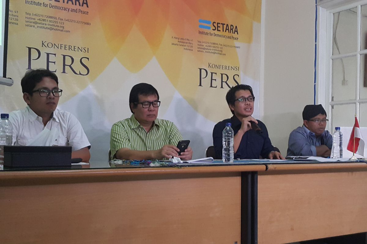 Diskusi bertajuk Rezim Penodaan Agama 1965-2017 yang digelar di Kantor SETARA Institute, Kebayoran Baru, Jakarta Selatan, Kamis (11/5/2017).
