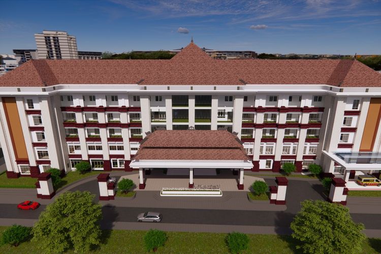 Ilustrasi desain Gedung Pelayanan Kesehatan Ibu dan Anak di RSUP Sanglah atau yang telah berganti nama menjadi RSUP Prof. Dr. I.G.N.G. Ngoerah, Kota Denpasar, Provinsi Bali.