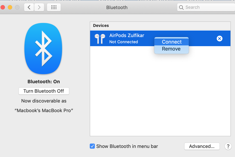 Ilustrasi cara menghubungkan AirPods ke Macbook.