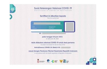 Contoh sertifikat vaksin Covid-19.