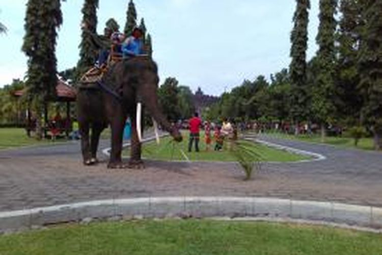 Wisatawan Candi Borobudur Magelang Jawa Tengah pada masa liburan Natal dan Tahun Baru, Kamis (24/12/2015).