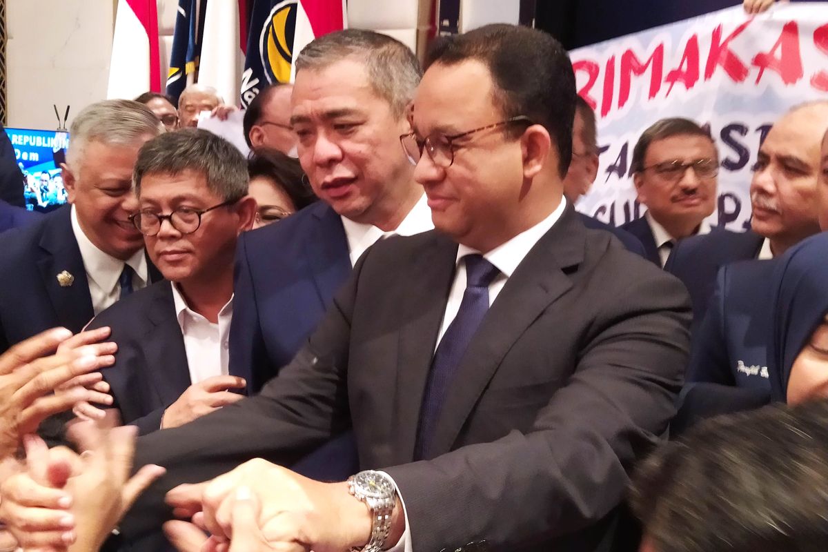 Gubernur DKI Jakarta Anies Baswedan saat menghadiri deklarasi Capres 2024 yang dilakukan Partai Nasdem di Nasdem Tower, Gondangdia, Jakarta Pusat, Senin (3/10/2022). 