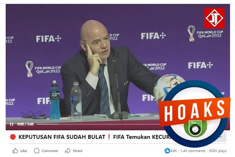 Tangkapan layar Facebook narasi yang menyebut FIFA memutuskan untuk mengulang laga Indonesia melawan Uzbekistan
