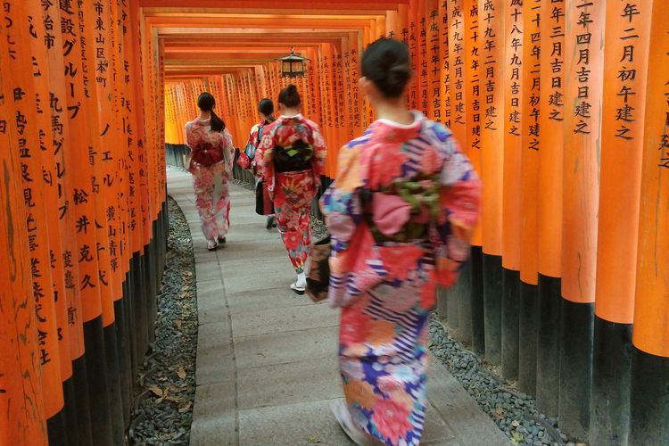 Illustration of Fushimi Inari Taisha Shrine in Kyoto, Japan.