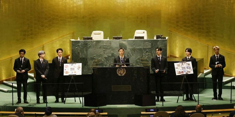 BTS saat menyampaikan pidato di PBB