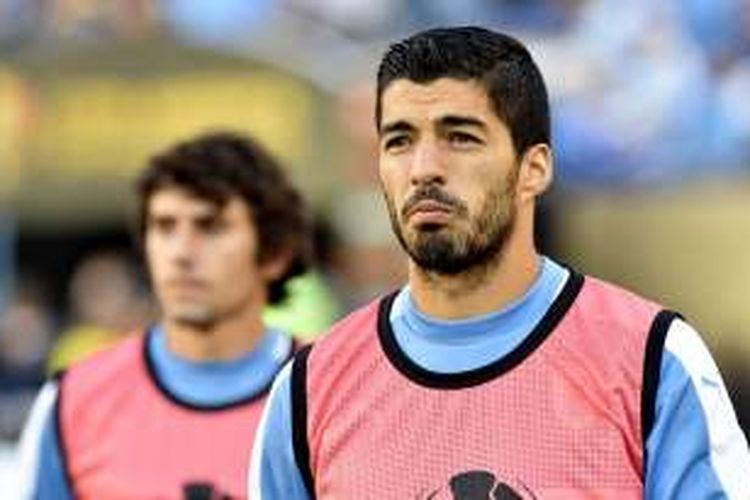 Ekspresi Luis Suarez sebelum laga Copa America 2016 antara Uruguay dan Venezuela di Philadelphia, Amerika Serikat, 9 Juni 2016.