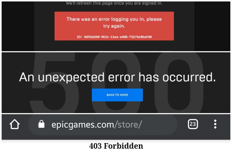 Gambar error yang ditemui ketika mengakses Epic Game Store.