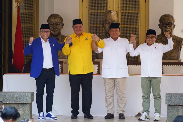 Saat ini, ada empat partai yang resmi berkoalisi untuk mendukung Prabowo pada Pilpres 2024, yakni PAN, Golkar, Gerindra, dan PKB.