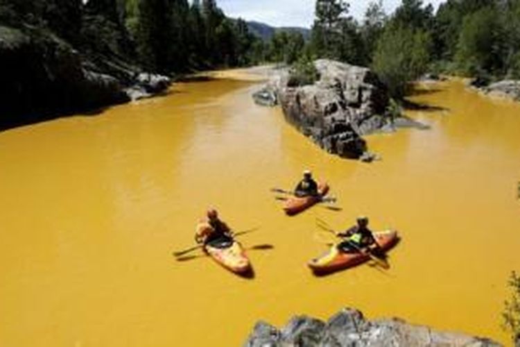 Sungai Animas, Colorado, AS tercemar limbah tambang sehingga airnya berubah warna menjadi kuning cerah.