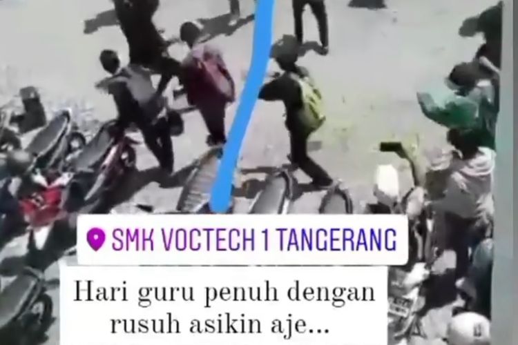 Murid SMKS Voctech 1, Kota Tangerang, diduga terlibat tawuran pada Kamis (25/11/2021) atau tepat pasa Hari Guru Nasional 2021.