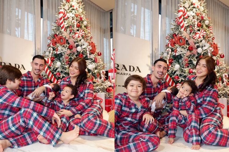 Outfit Jessica Iskandar sekeluarga saat merayakan Natal pada tahun 2024.