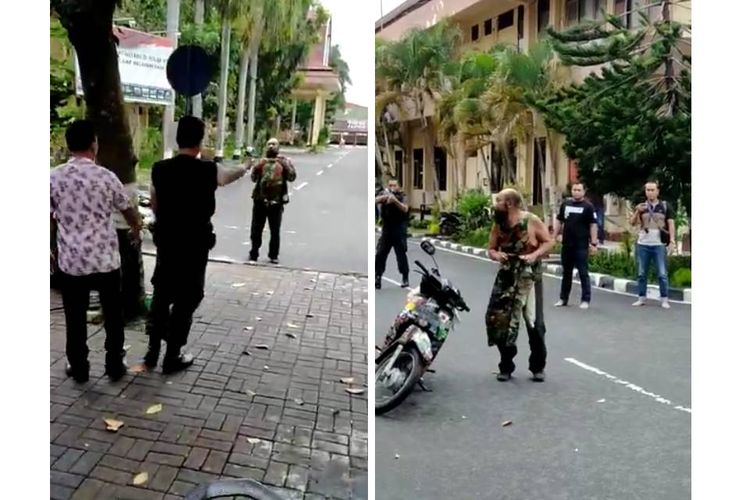 Seorang pria berinisial IA yang menerobos penjagaan dan menantang petugas di Mapolda Nusa Tenggara Barat (NTB) pada Rabu (1/1/2020).
