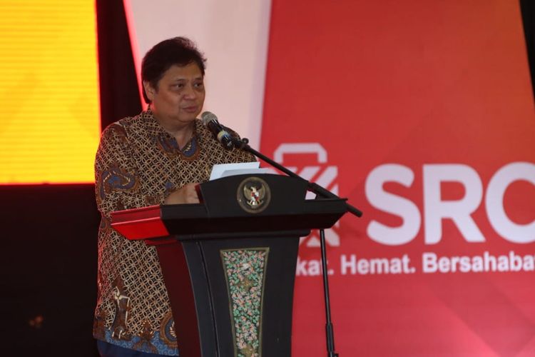 Menteri Perindustrian Airlangga Hartarto pada acara Sampoerna Retail Community (SRC) di Jakarta.