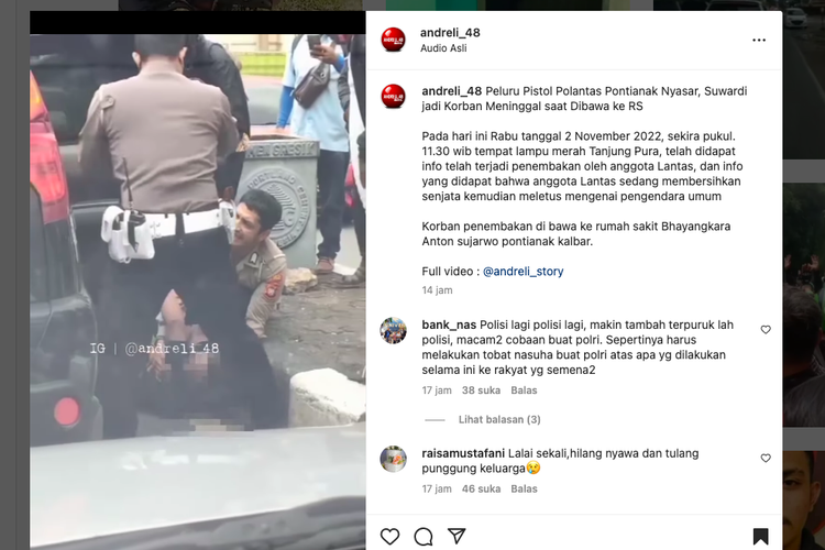 Tangkapan layar unggahan video pengendara tertembak peluru nyasar polisi