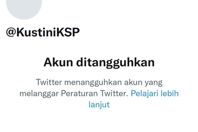 Akun Twitter Bupati Sleman Kustini Sri Purnomo disuspend. Akun twitter ini beberapa minggu yang lalu sempat mengalami percobaan peretasan.