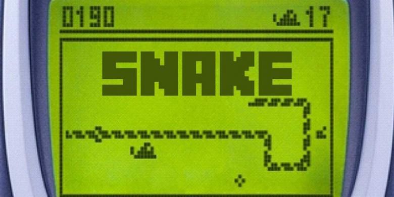 Antarmuka game Snake di ponsel Nokia lawas.