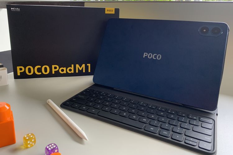 Poco Pad M1 yang dipasangkan dengan aksesori keyboard dan pen. Aksesori tersebut dijual terpisah.