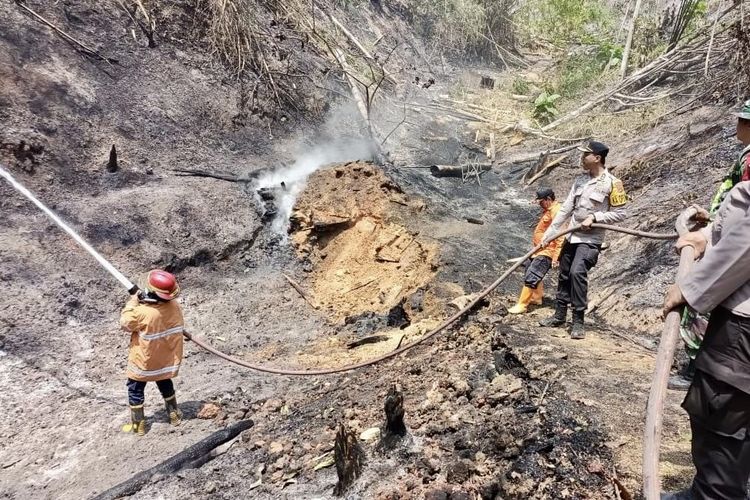 Pemadaman kebakaran lahan di Tanggamus, Kamis (19/10/2023).
