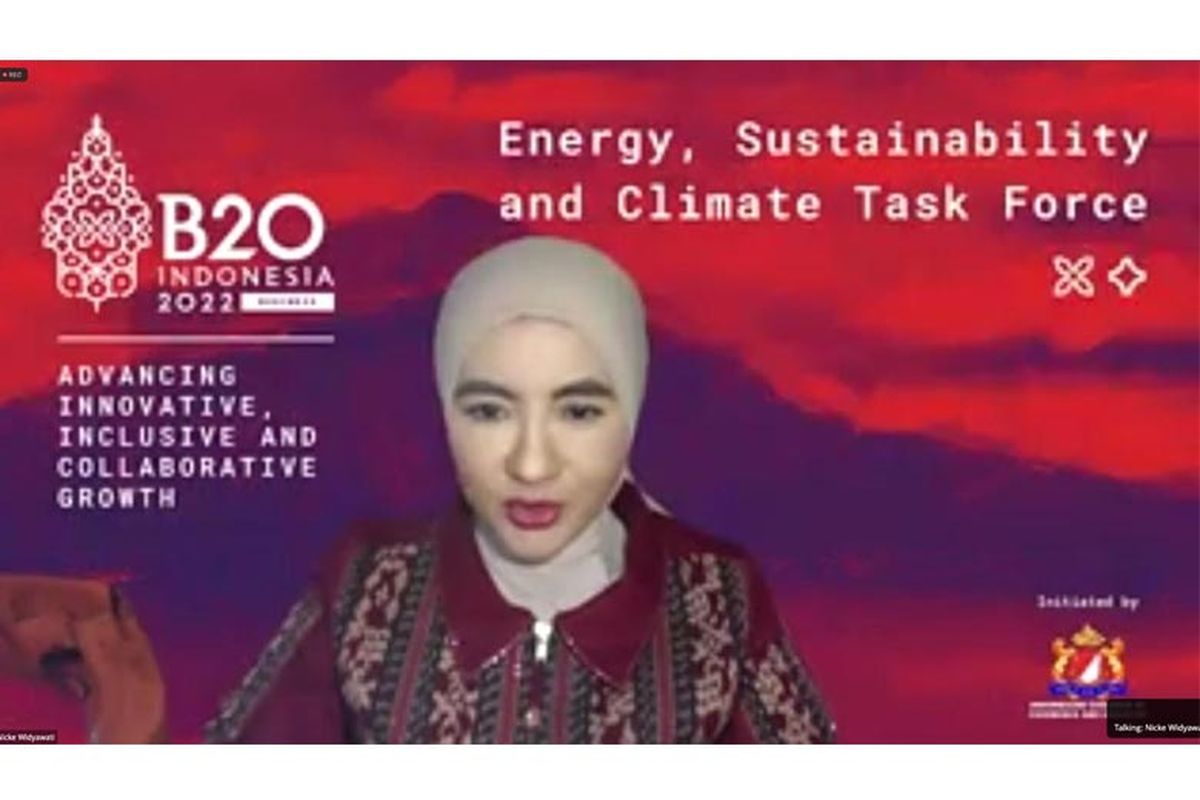  Chair of TF ESC B20, Nicke Widyawati memberikan sambutan pada acara 4th Task Force Energy, Sustainability & Climate Call Meeting B20 Indonesia 2022, Selasa (24/05/2022). 


