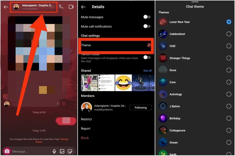 Cara mengganti tema di fitur DM di Instagram.