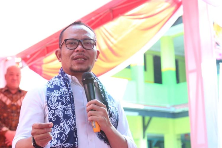 Menteri Ketenagakerjaan (Menaker) M Hanif berbicara di depan siswa SMK Karya Guna 1 Bekasi, Jawa Barat, Kamis (21/3/2019).