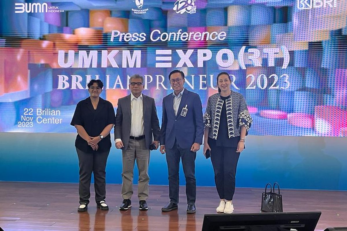 Direktur Utama BRI Sunarso Sunarso dalam Press Conference UMKM EXPO(RT) BRILIANPRENEUR di Jakarta, Rabu (22/11/2023).
