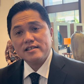 Menteri BUMN Erick Thohir saat ditemui Fairmont Jakarta, Selasa (5/3/2024)