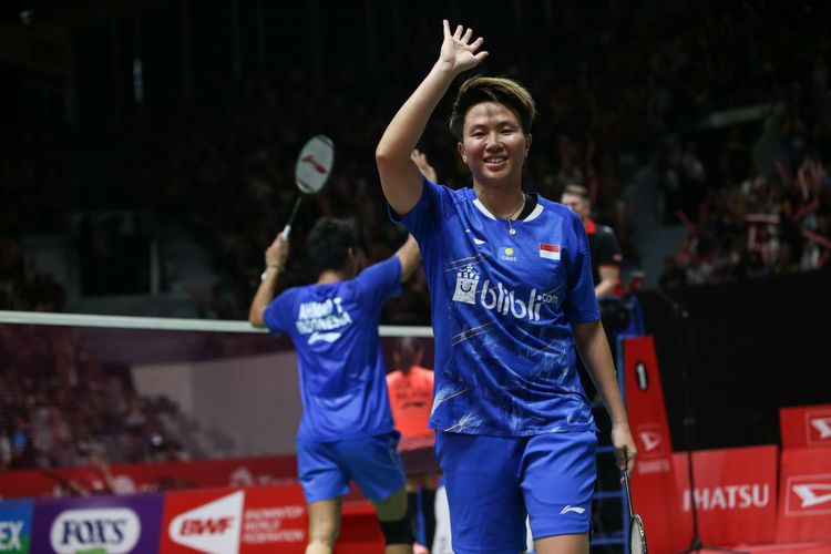 Ganda campuran Indonesia, Tontowi Ahmad dan Liliyana Natsir bertanding melawan ganda campuran Malaysia, Peng Soon Chan dan Liu Yin Goh pada pertandngan semifinal Daihatsu Indonesia Masters 2019 di Istora Senayan, Jakarta, Sabtu (26/1/2019). Tontowi Ahmad dan Liliyana Natsir melaju ke babak final setelah menang 22-18 dan 21-11.