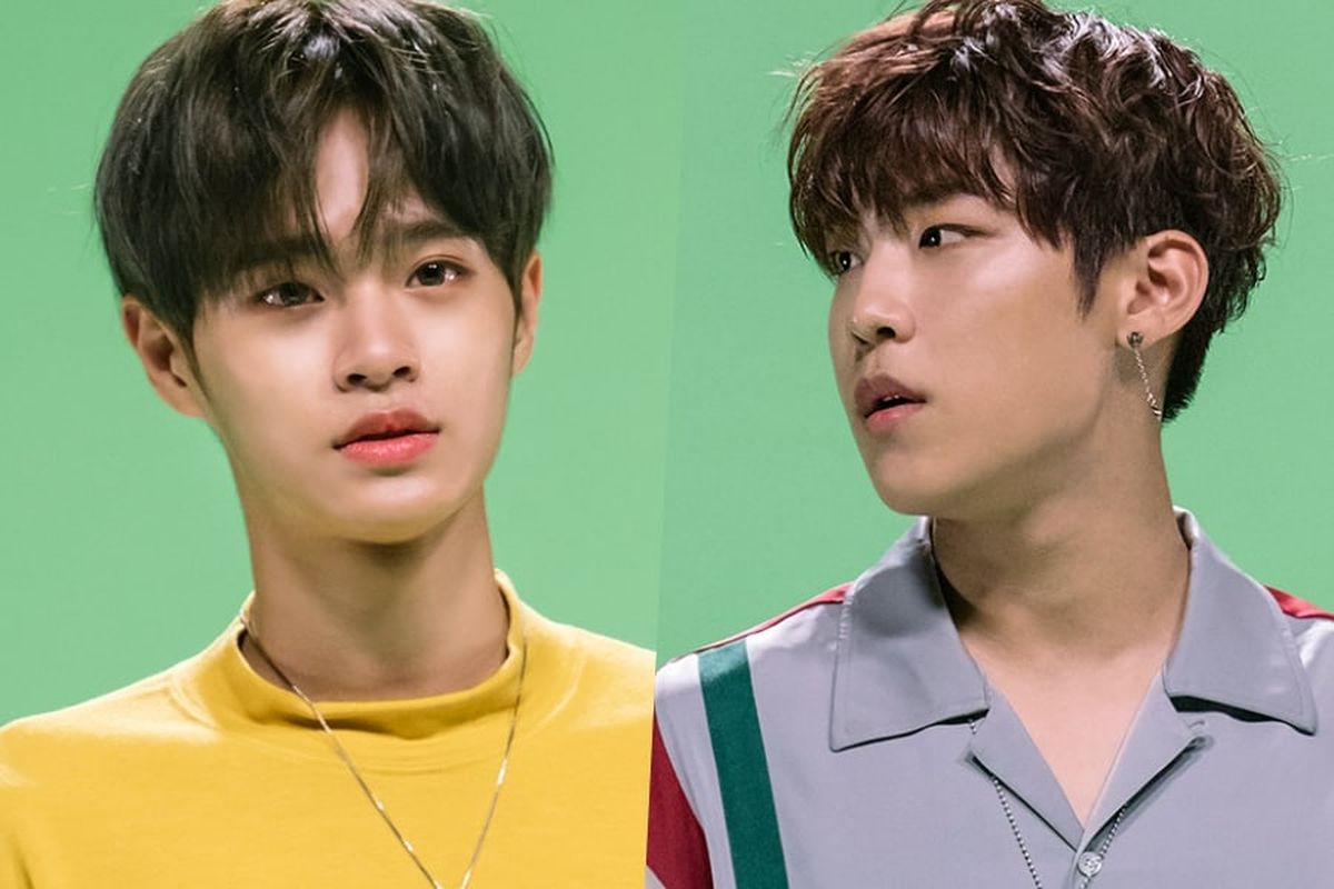 Member boyband Wanna One, Lee Daehwi (kiri) dan Park Woojin