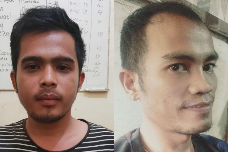 Kedua pelaku bom molotov, Bobi dan Galih diamankan di Polsek Tenayan Raya, Pekanbaru, Riau, Selasa (8/1/2019).