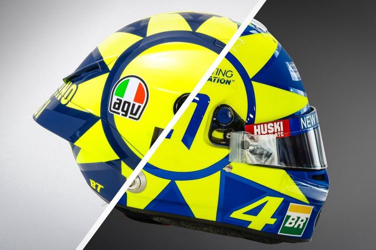 Lando Norris menggunakan helm dengan desain yang terinspirasi dari Valentino Rossi