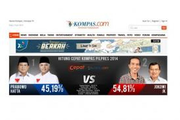 Hasil hitung cepat Kompas dengan data 48 persen.