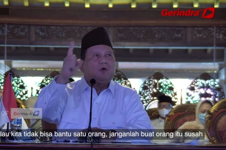 Ketua Umum Partai Gerindra Prabowo Subianto dalam acara peringatan HUT ke-13 Partai Gerindra, Sabtu (6/2/2021).