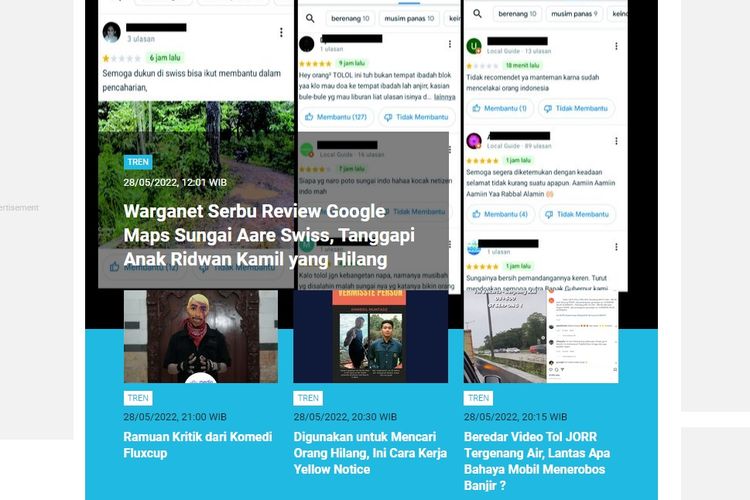 Tangkapan layar berita populer di laman Tren sepanjang Sabtu (28/5/2022) hingga Minggu (29/5/2022) pagi.