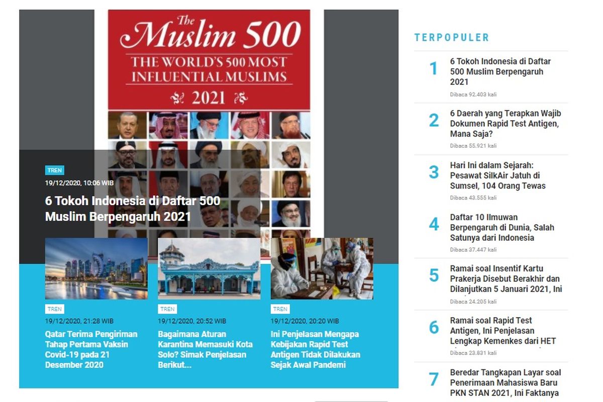 Berita terpopuler Tren, Minggu (20/12/2020).