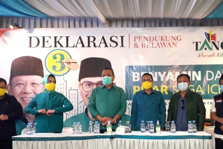 Acara deklarasi kemenangan oleh tim pemenangan Benyamin Davnie-Pilar Saga Ichsan sebagai walikota dan wakil walikota Tangerang Selatan 2020-2025.
