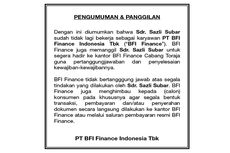 Pengumuman dan Panggilan dari PT BFI Finance Indonesia 